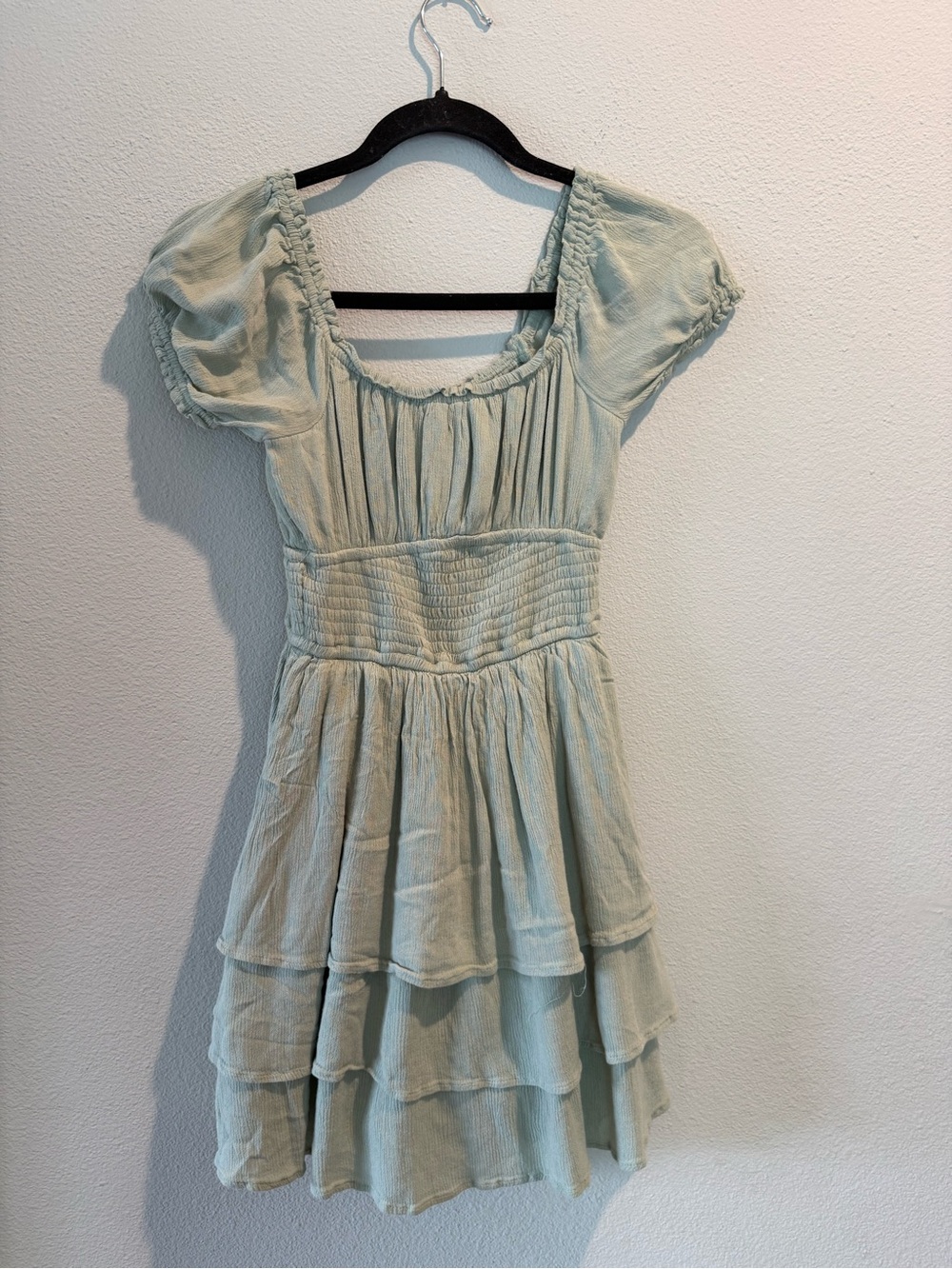 Hollister Sage Green Tiered Short Sleeve Mini Dress